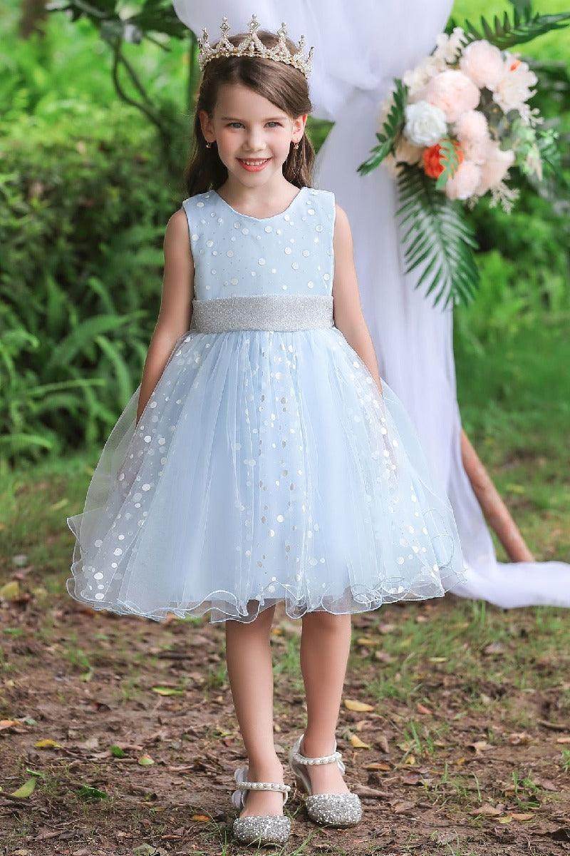 Ball-Gown Scoop Neck Sleeveless Dot Print/Tulle Flower Girl Dresses With Bow(s) 675366554705 - COCOMELODY